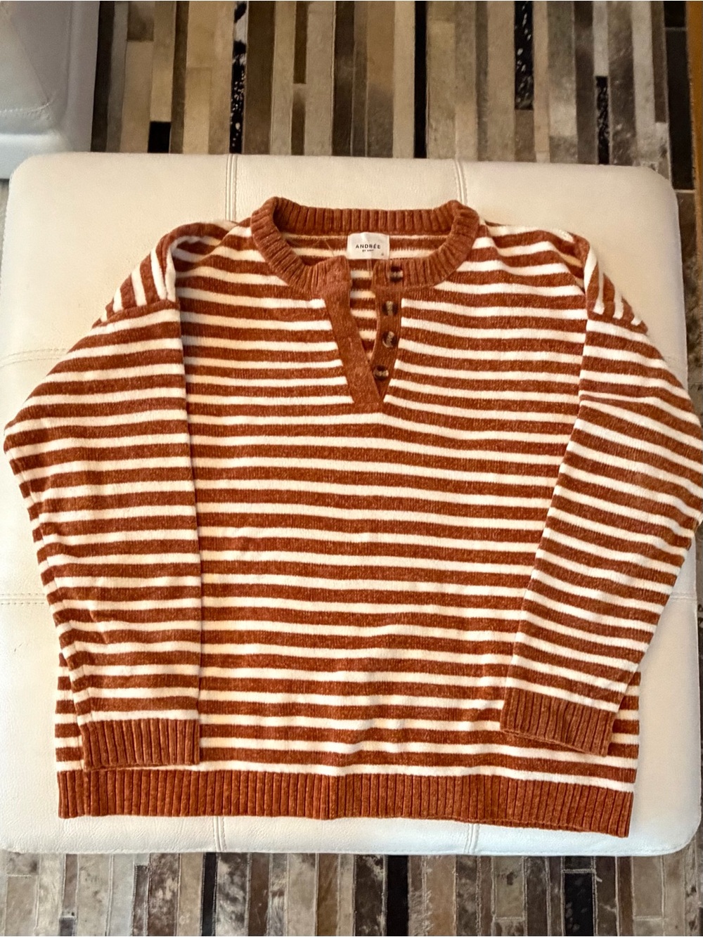 Andree by Unit Rust Striped Button Henley Sweater Size 1X NWOT